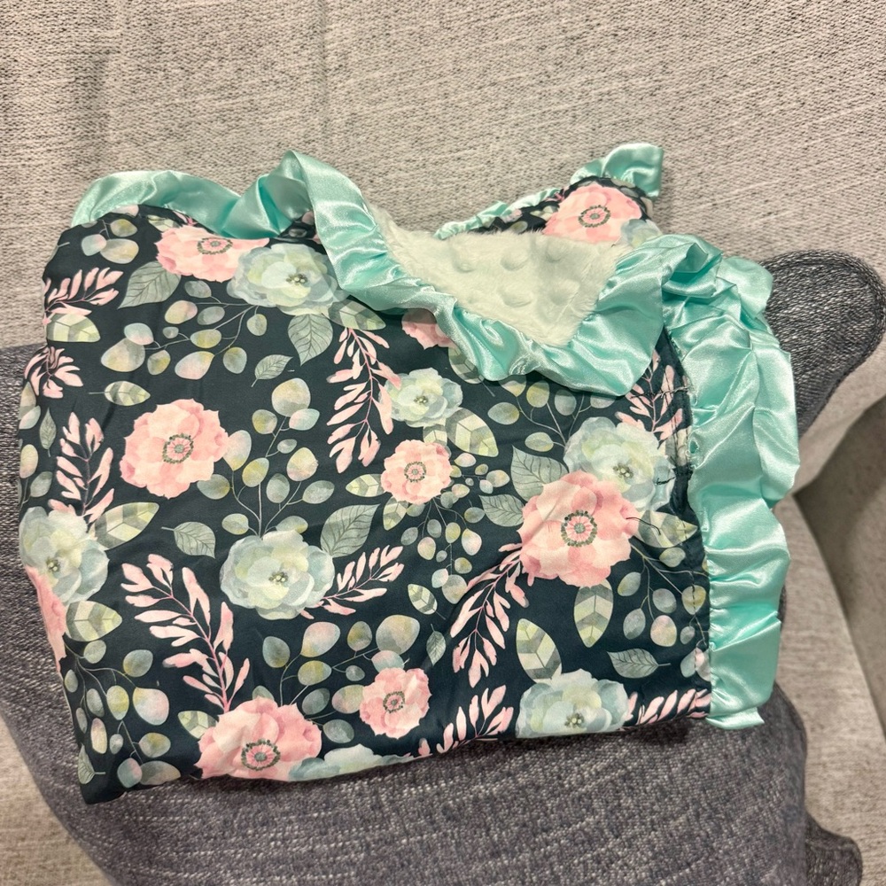 Pink and Blue Floral Blanket with Soft Texture